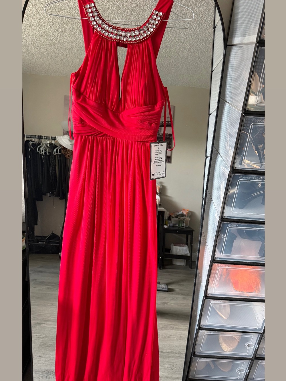 Red Embellished Halter Maxi Dress